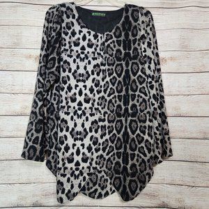 Monte Milano Womens M/L Blouse Top Brown Black Animal Cheetah Print Knit Stretch